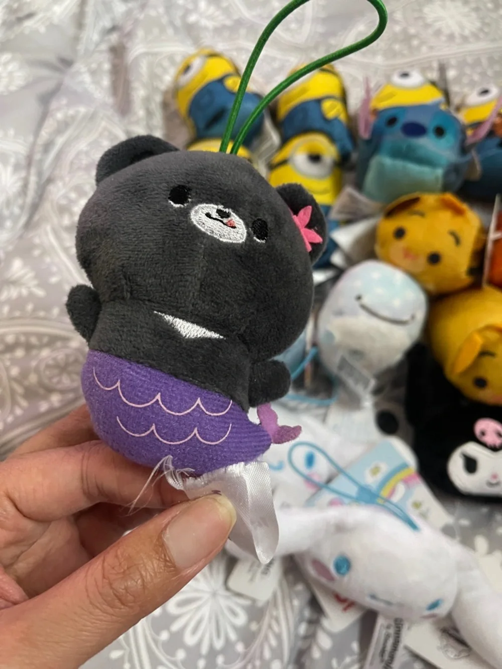 Sanrio Black Kuromi Plush Tsum Tsum Duo with Yellow and Red Sanrio Characters